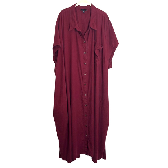 Universal Standard Womens 4XL Burgundy Button Front Midi Dress Linen Blend - Picture 1 of 6